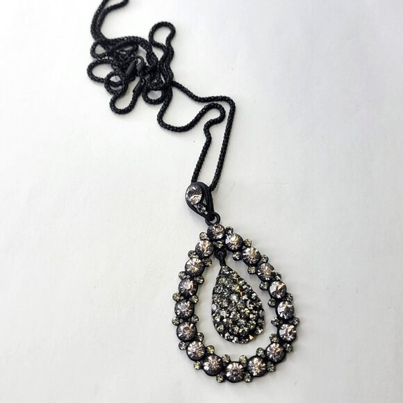 Crystal Teardrop Pendant Necklace Long Sweater Necklace - Picture 2 of 9